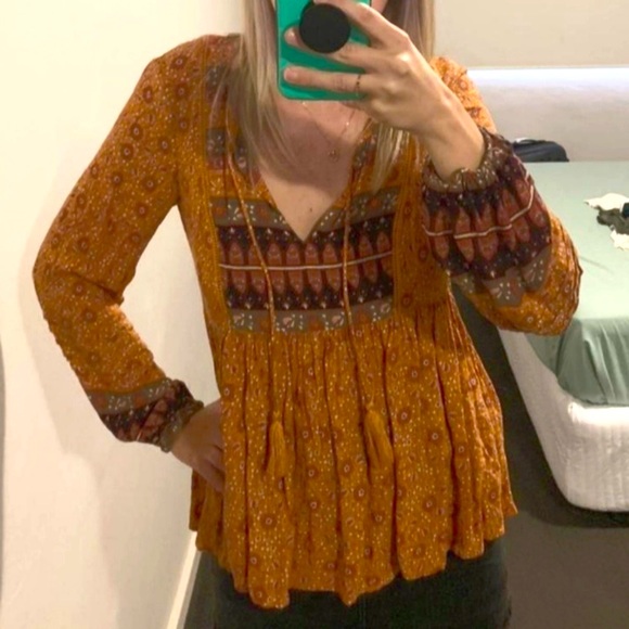 SPORTSGIRL Boho Mustard Long Sleeve Top Blouse - Picture 4 of 9